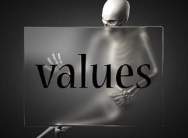 values word on glass and skeleton photo