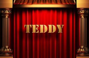 teddy golden word on red curtain photo