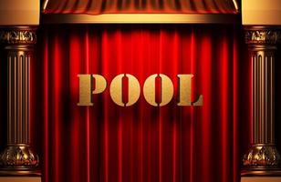 pool golden word on red curtain photo