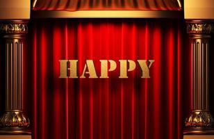 happy golden word on red curtain photo