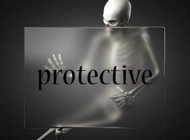 protective word on glass and skeleton photo