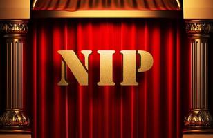 nip golden word on red curtain photo