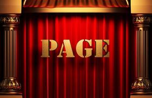 page golden word on red curtain photo