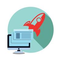 computer rocket boosting flat design template vector