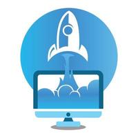 computer rocket boosting flat icon illustration template vector