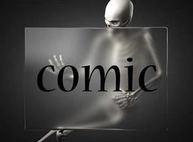 comic word on glass and skeleton photo