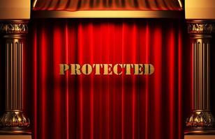 protected golden word on red curtain photo