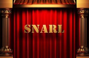 snarl golden word on red curtain photo