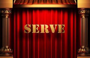 serve golden word on red curtain photo