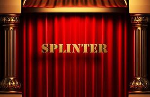 splinter golden word on red curtain photo