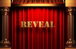 reveal golden word on red curtain photo