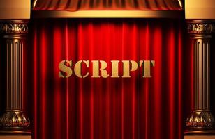 script golden word on red curtain photo