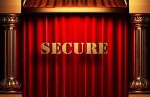 secure golden word on red curtain photo