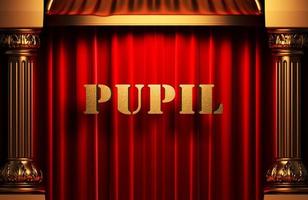 pupil golden word on red curtain photo