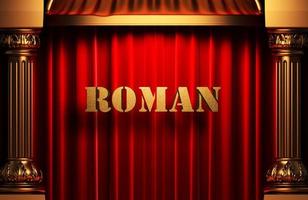 palabra dorada romana en cortina roja foto