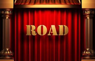 road golden word on red curtain photo