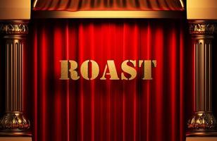 roast golden word on red curtain photo