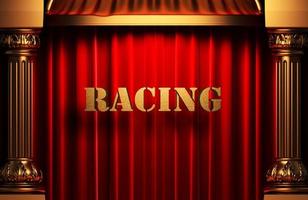 racing golden word on red curtain photo