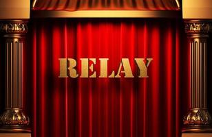 relay golden word on red curtain photo