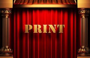 print golden word on red curtain photo