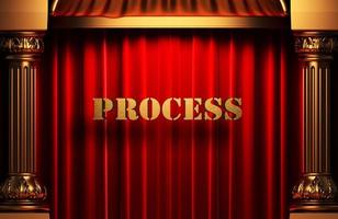 process golden word on red curtain photo