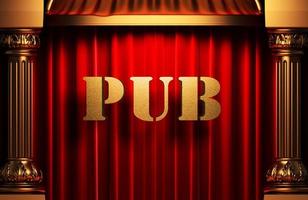 pub golden word on red curtain photo