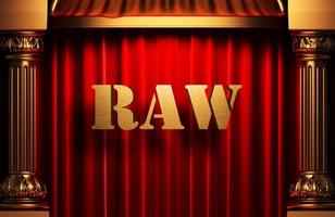 raw golden word on red curtain photo