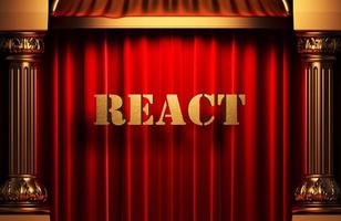 react golden word on red curtain photo