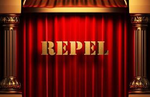 repel golden word on red curtain photo