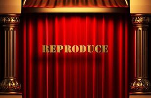 reproduce golden word on red curtain photo