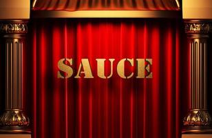 sauce golden word on red curtain photo