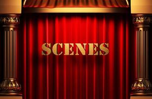 scenes golden word on red curtain photo