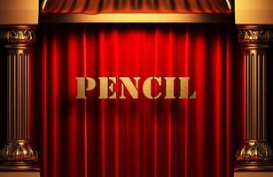 pencil golden word on red curtain photo