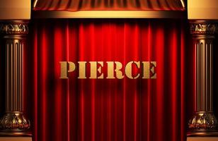 pierce golden word on red curtain photo