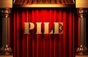 pile golden word on red curtain photo