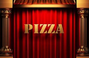 pizza palabra dorada en cortina roja foto