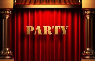 party golden word on red curtain photo