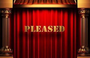 pleased golden word on red curtain photo