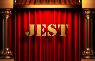 jest golden word on red curtain photo