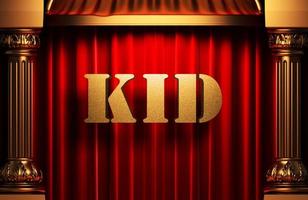 kid golden word on red curtain photo