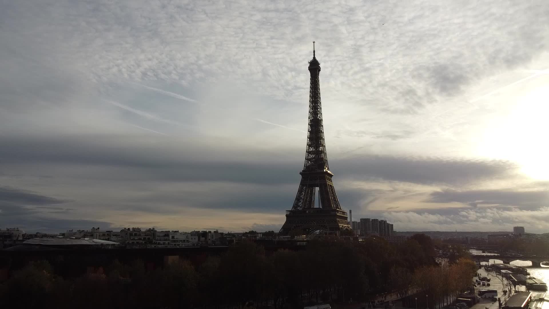 Paris France from above, Eiffel Tower drone panorama, autumn 2021 ...