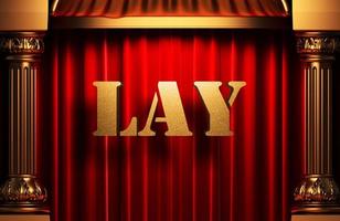 lay golden word on red curtain photo