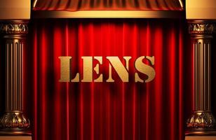 lens golden word on red curtain photo