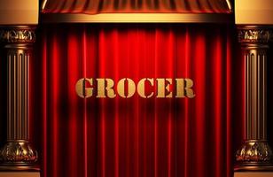 grocer golden word on red curtain photo