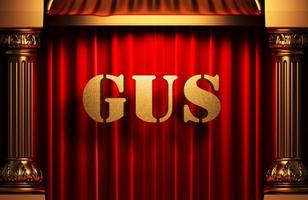 gus golden word on red curtain photo