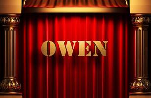 owen golden word on red curtain photo