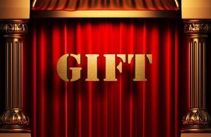 gift golden word on red curtain photo
