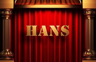 hans golden word on red curtain photo