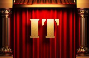 it golden word on red curtain photo