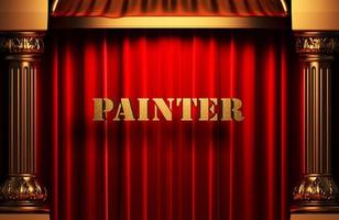 painter golden word on red curtain photo